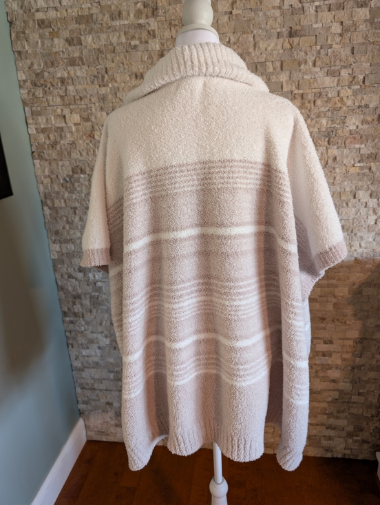 Barefoot Dreams CozyChic Quarter Zip Poncho in Cream Stone Stripe One Size - Picture 3 of 10